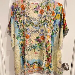 Johnny Was silk Floral Print Blouse with Multicolor Design
